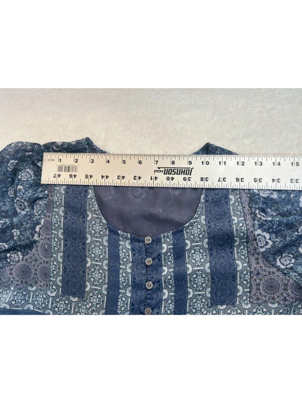 Lucky Brand Womens Blue Floral Boho Sheer Long Sleeve Tunic Top Medium Casual - Picture 6 of 8